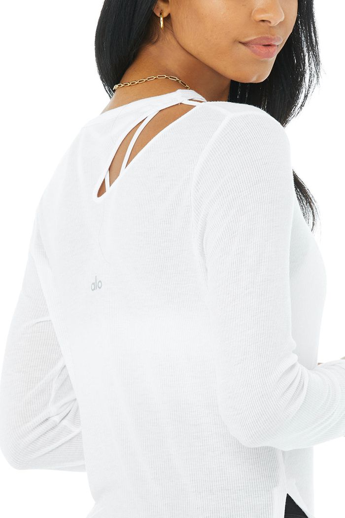 Alo Yoga Ribbed Peak Women's Long Sleeve White | 96VYZLPNT