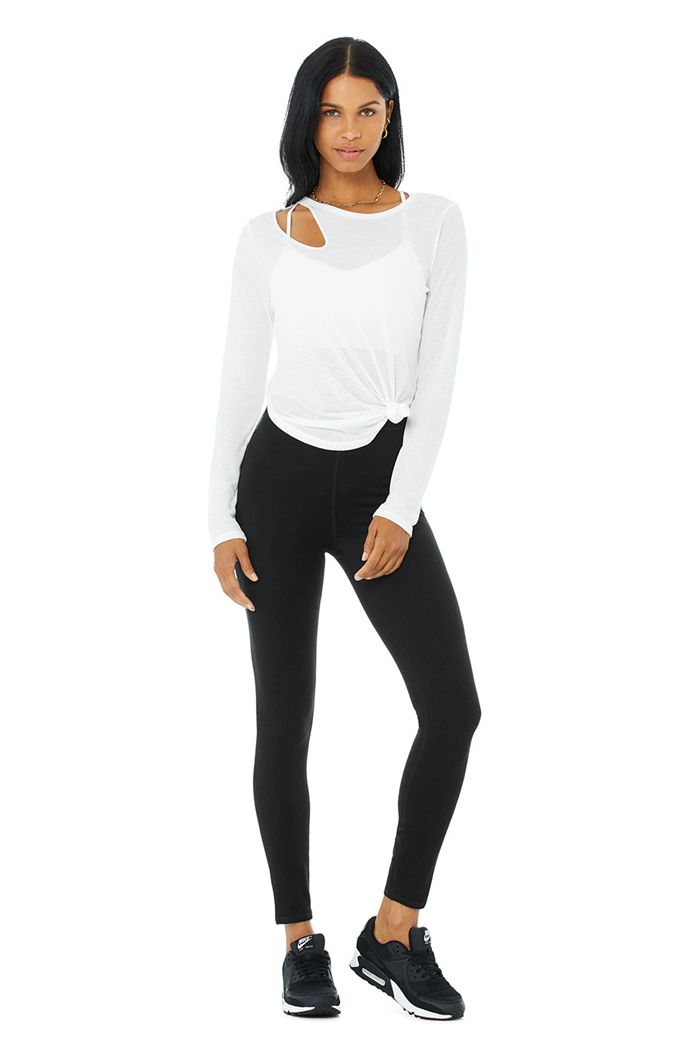 Alo Yoga Ribbed Peak Women's Long Sleeve White | 96VYZLPNT