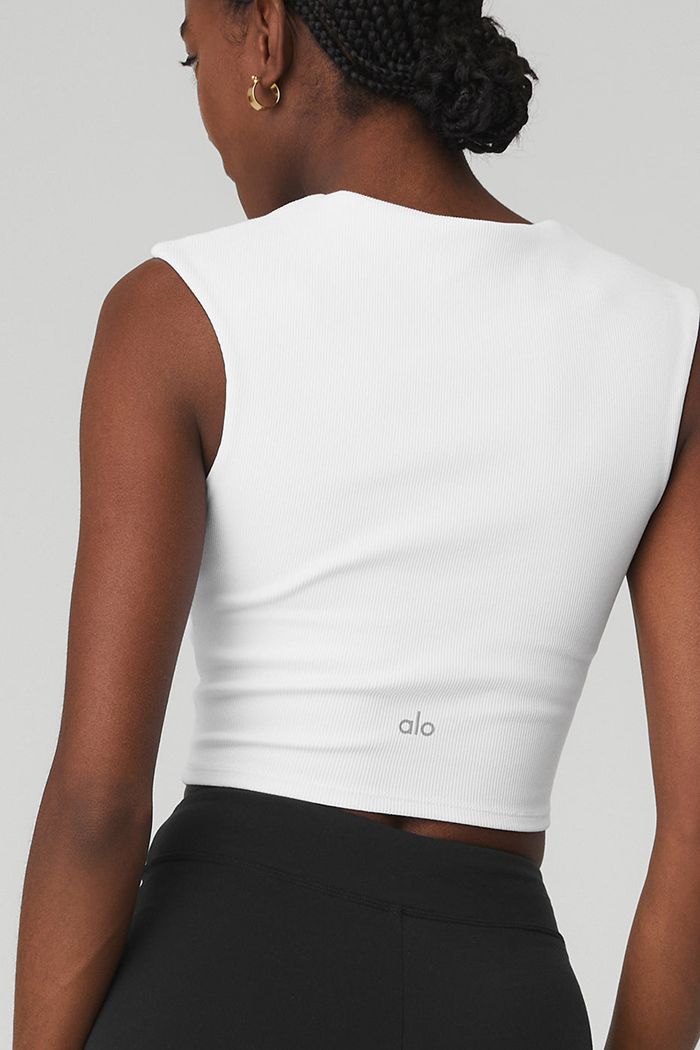 Alo Yoga Ribbed Sweetheart Women's Short Sleeve White | 20GIHSWTV