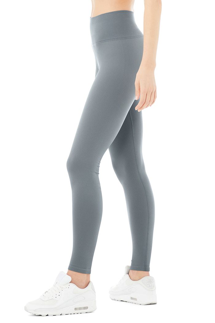 Alo Yoga Seamless High-Waist Ribbed Women's Leggings Grey | 38IWJMPOC