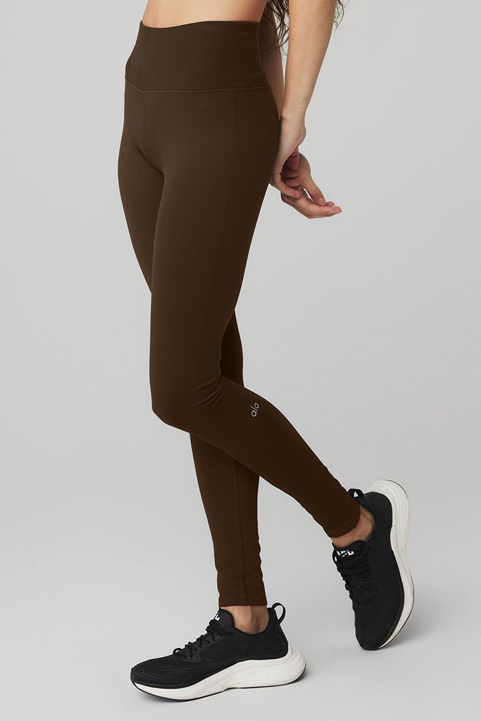 Alo Yoga Seamless High-Waist Ribbed Women's Leggings Black | 79DFWPKHE