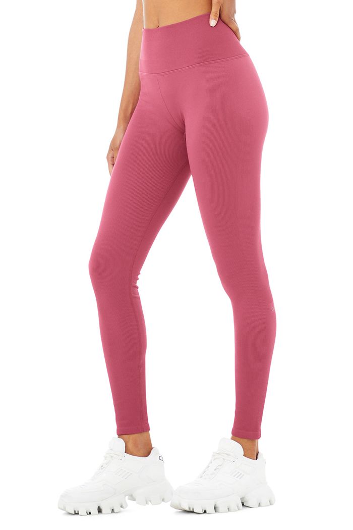 Alo Yoga Seamless High-Waist Ribbed Women's Leggings Purple | 83ISRCKBQ