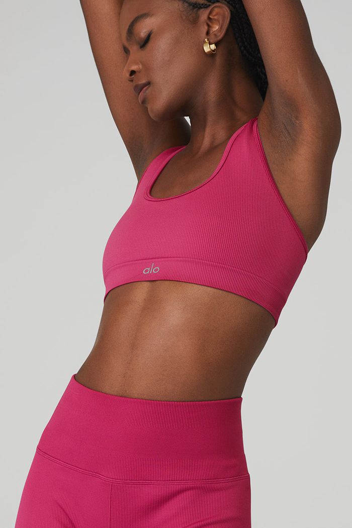 Alo Yoga Seamless Ribbed Women's Bras Red | 94UBFXWEP