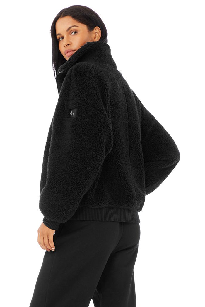 Alo Yoga Sherpa Varsity Women's Jackets Black | 87HKMRWTA