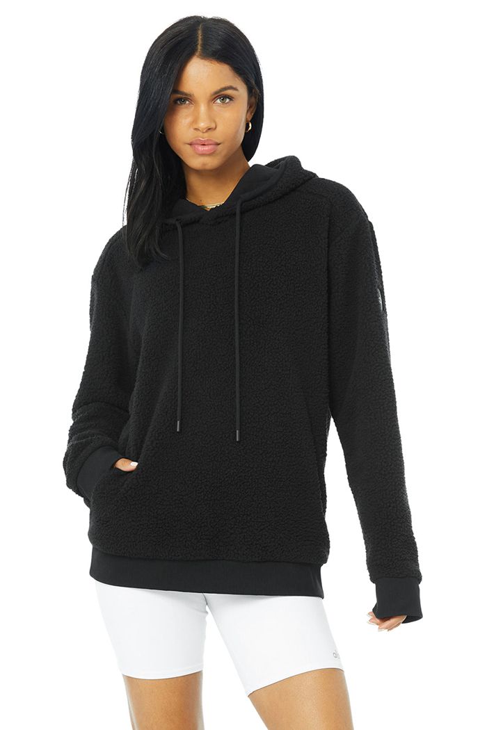 Alo Yoga Sherpa Women\'s Hoodie Black | 94FESHPJT