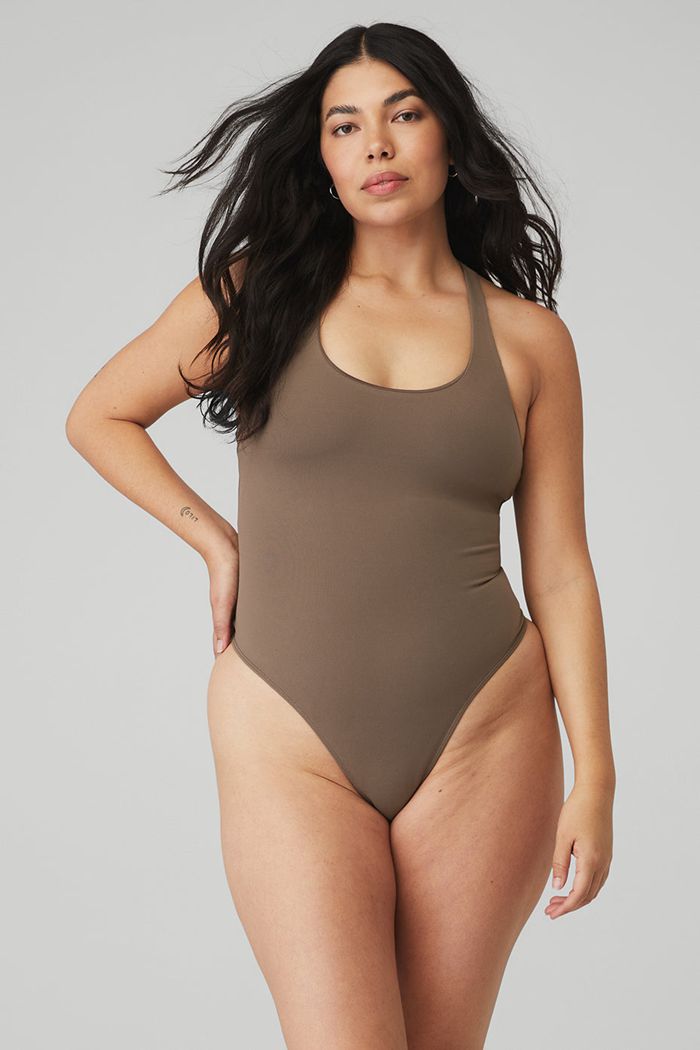 Alo Yoga Sleek Back Women's Bodysuit Brown | 57NTWZKFU