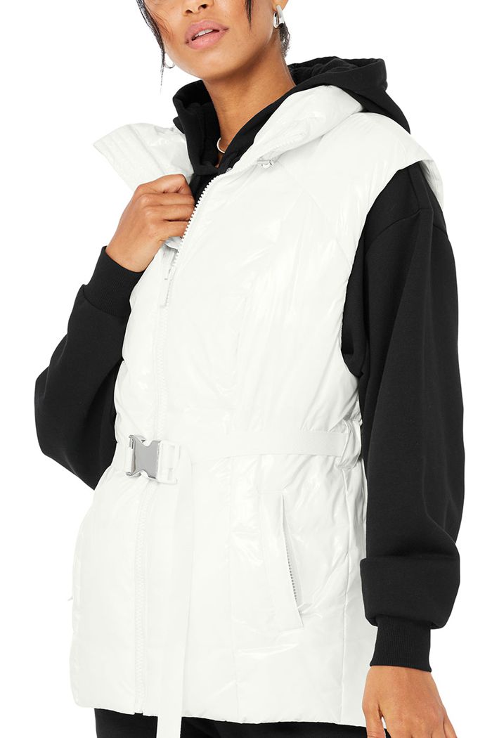 Alo Yoga Stunner Puffer Women's Vest White | 48WAZIVSH