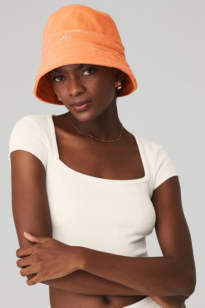 Alo Yoga Terry Beachside Bucket Women's Hats Orange | 12UDGAJKV