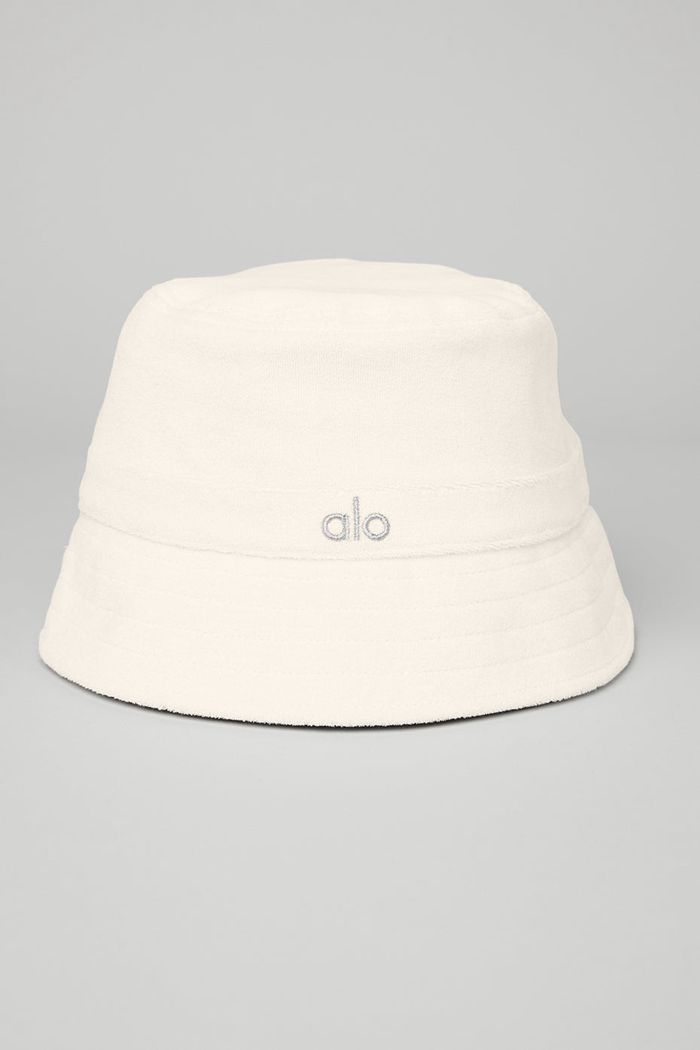 Alo Yoga Terry Beachside Bucket Women\'s Hats White | 58JOAMYHT