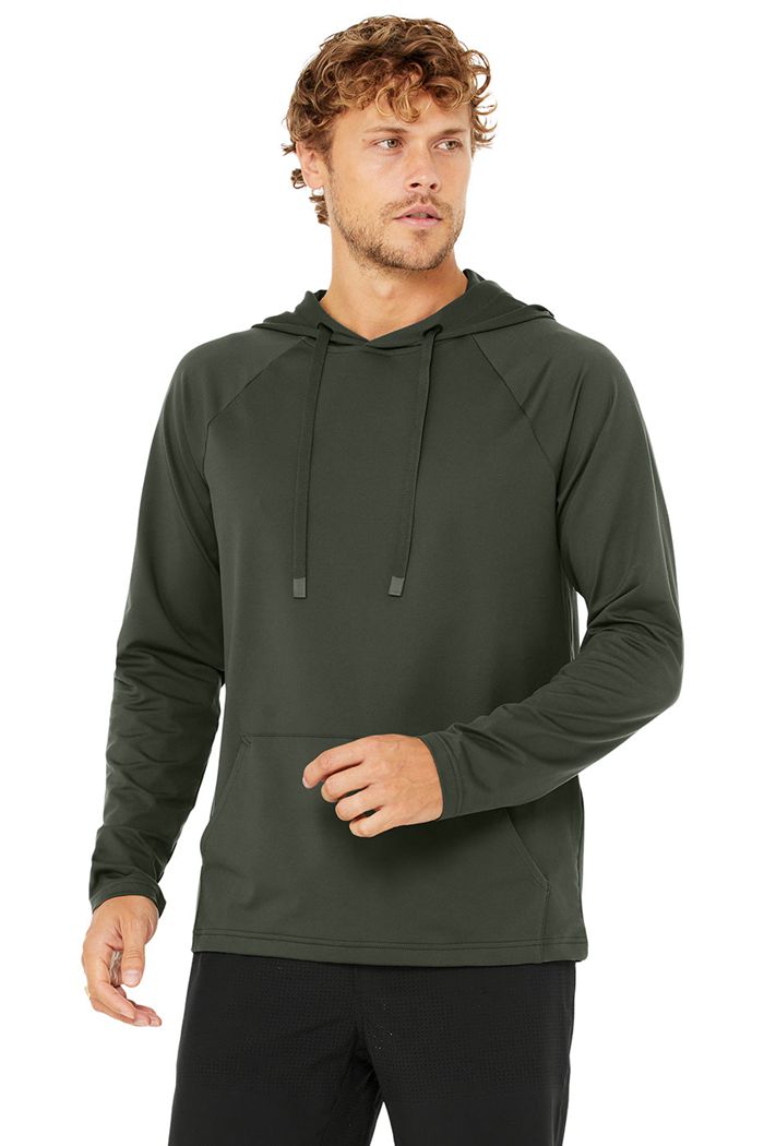 Alo Yoga The Conquer Men\'s Hoodie Dark Green | 05UDHZAEL