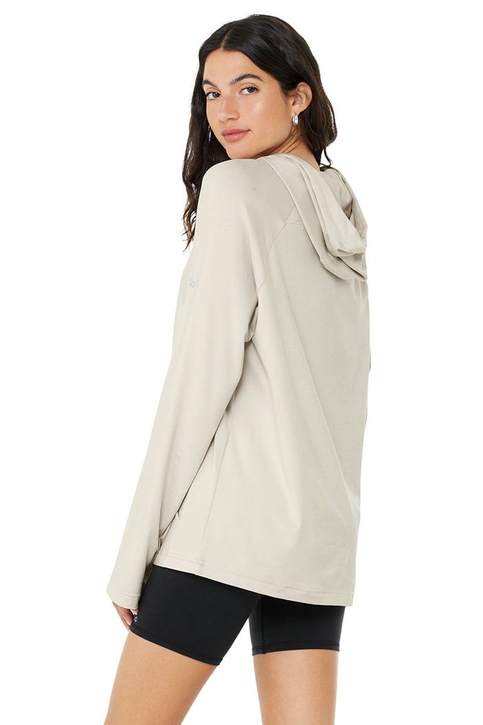 Alo Yoga The Conquer Women's Hoodie Beige | 69IDZHPBK