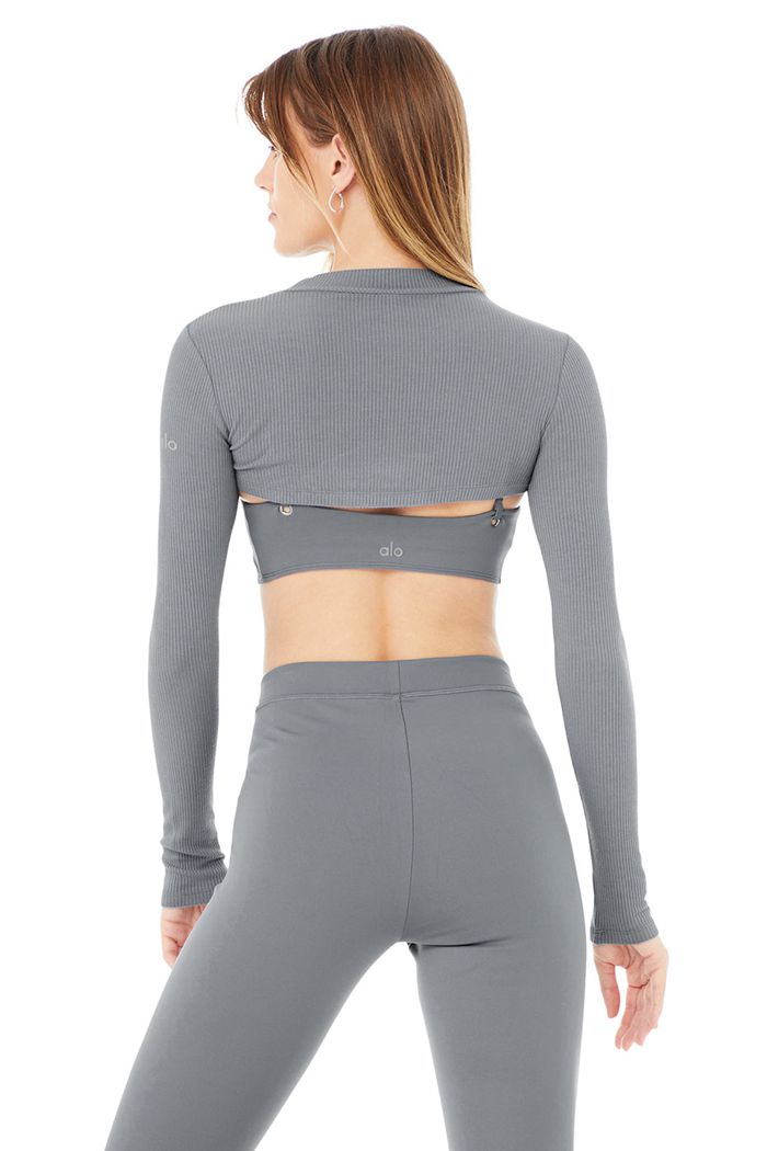 Alo Yoga Thrill Seeker Women's Long Sleeve Grey | 28RTZSFEA