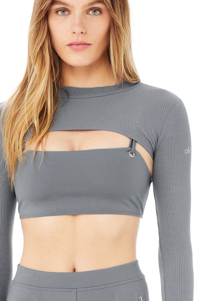 Alo Yoga Thrill Seeker Women's Long Sleeve Grey | 28RTZSFEA