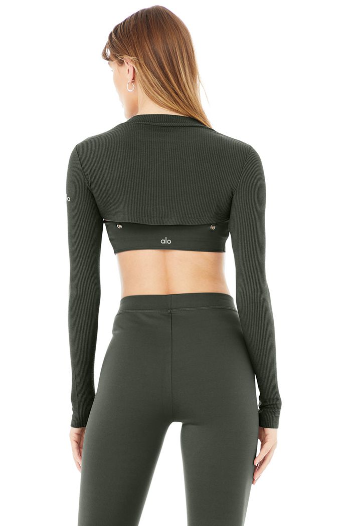 Alo Yoga Thrill Seeker Women's Long Sleeve Dark Green | 42PBFUEAI