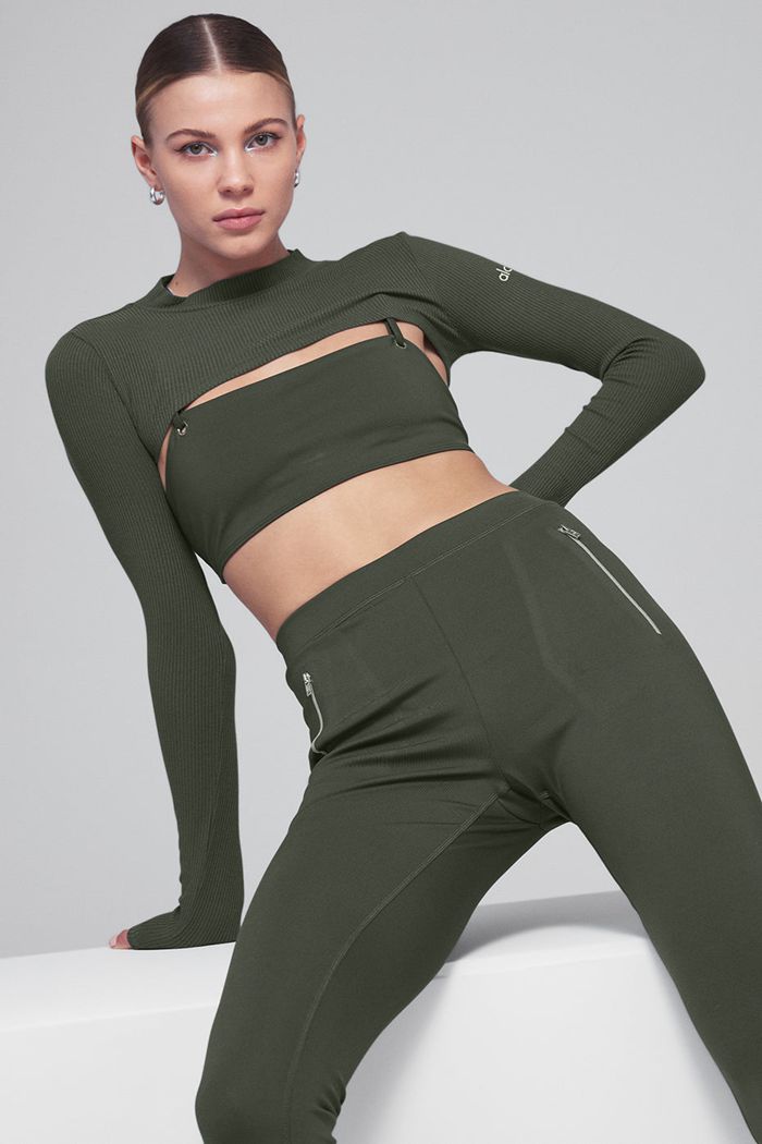 Alo Yoga Thrill Seeker Women's Long Sleeve Dark Green | 42PBFUEAI