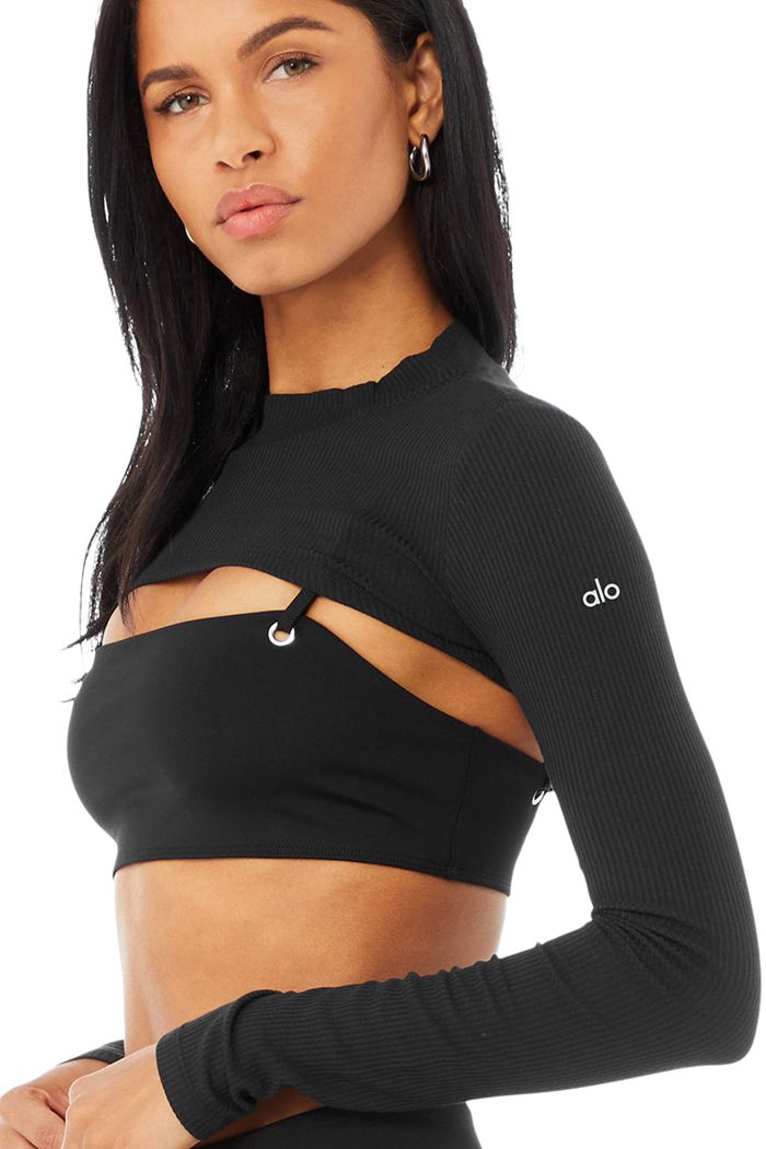 Alo Yoga Thrill Seeker Women's Long Sleeve Black | 45PWNFRKT