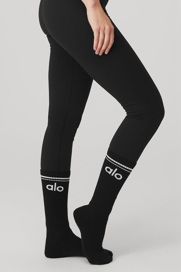 Alo Yoga Throwback Barre Women's Socks Black White | 61UNSTZBJ