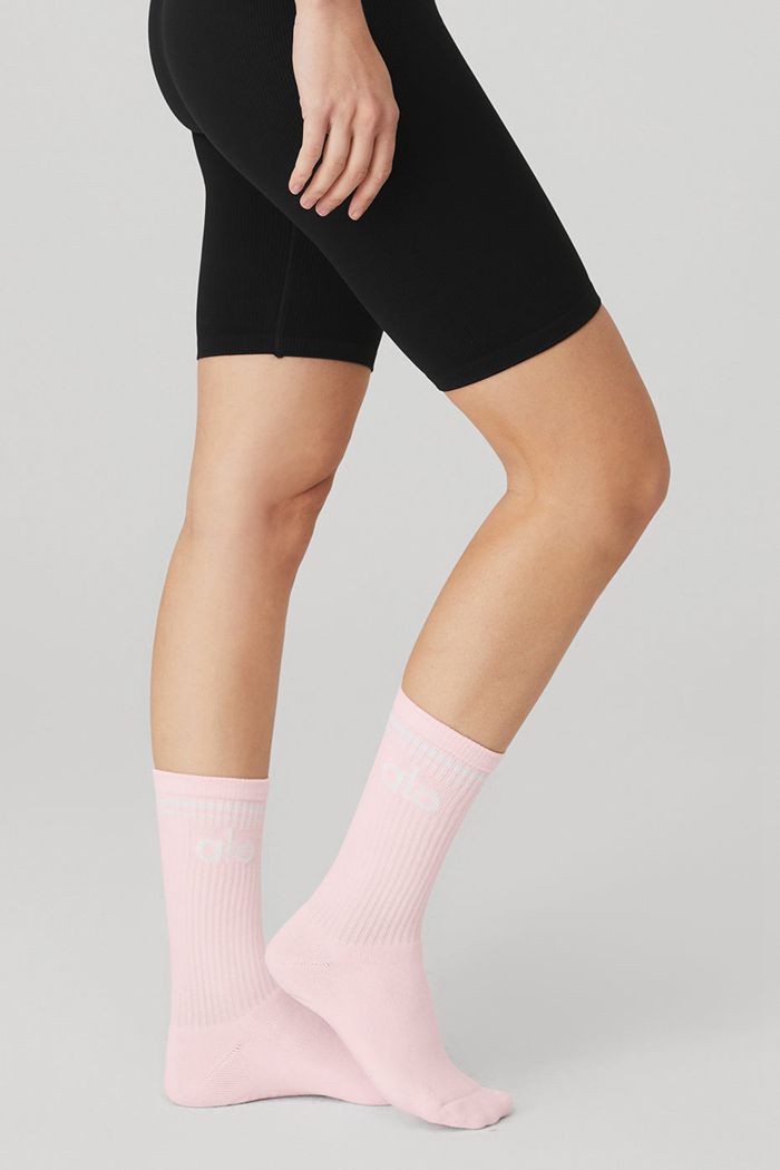 Alo Yoga Throwback Barre Women's Socks Pink White | 83RLFUMVE