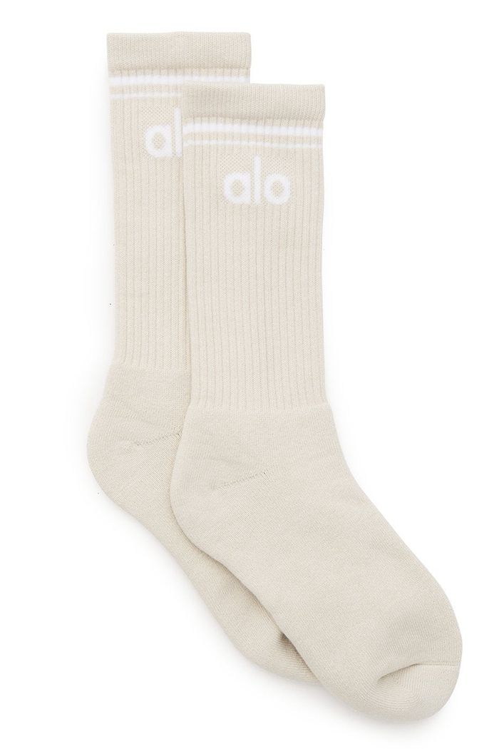 Alo Yoga Throwback Men\'s Socks Beige White | 81ZKHRVSO