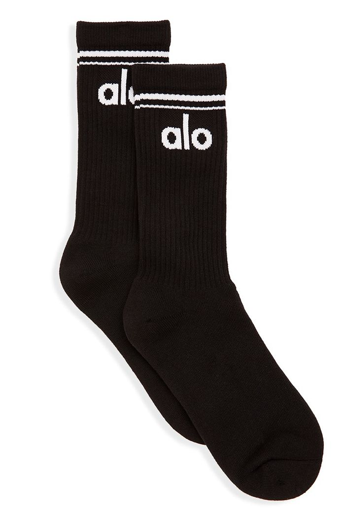 Alo Yoga Throwback Men\'s Socks Black White | 24JUZDESP