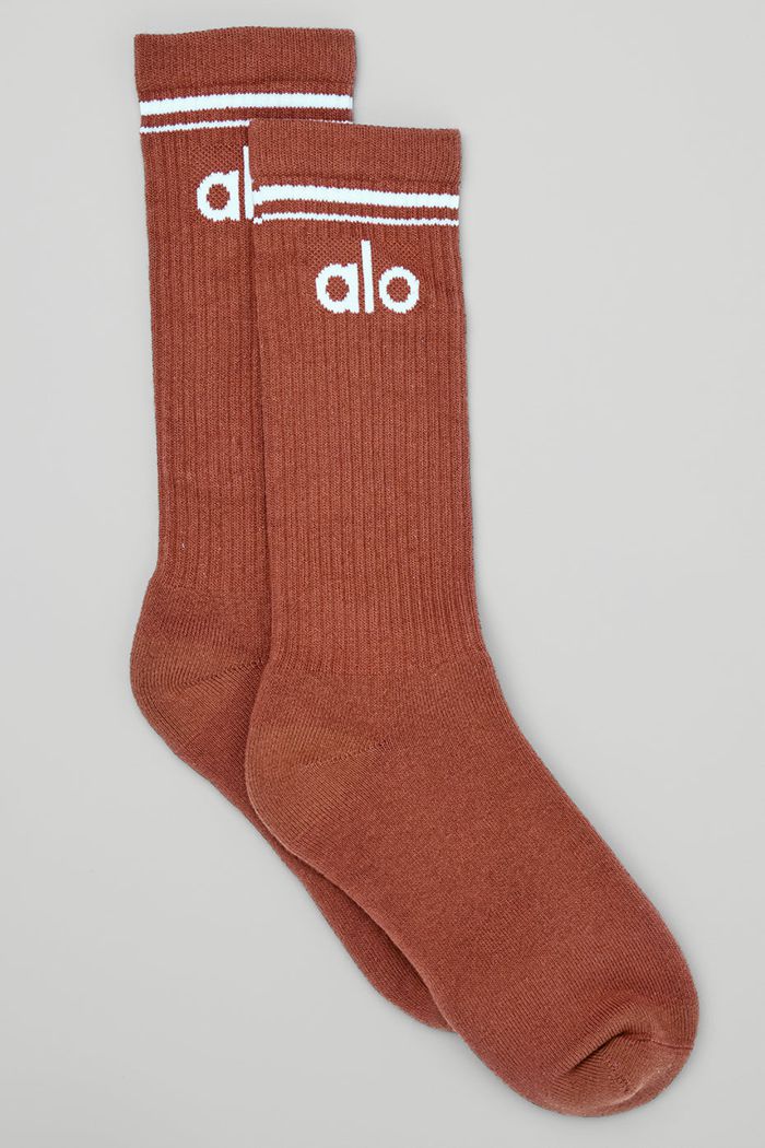 Alo Yoga Throwback Men\'s Socks Red White | 75BHGUKRW