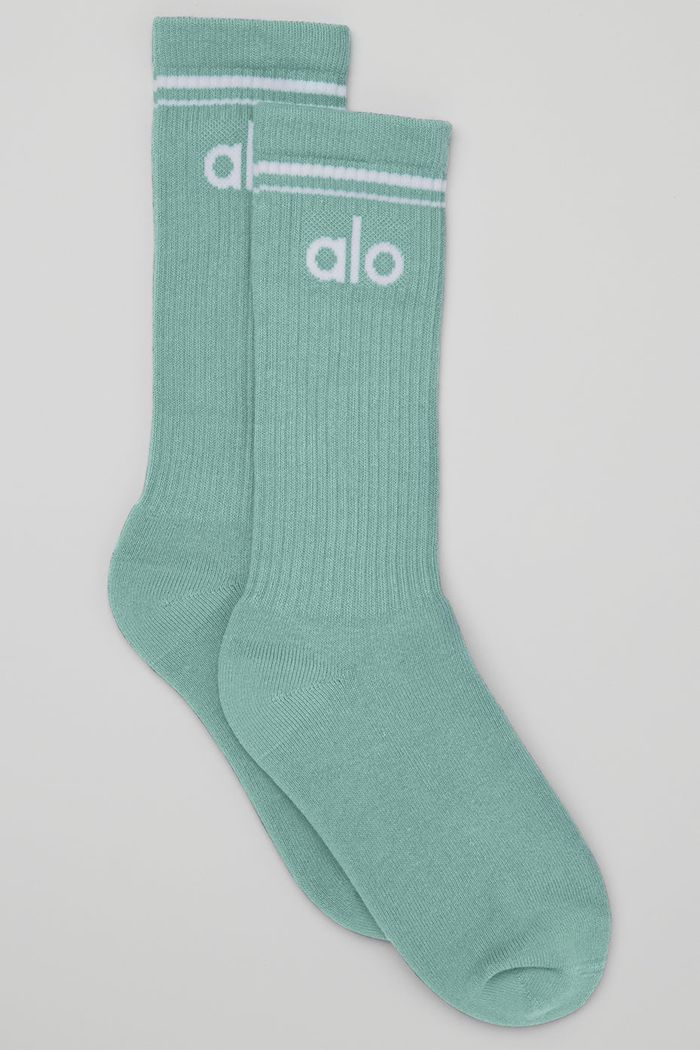 Alo Yoga Throwback Women\'s Socks Light Blue White | 31VCEJWOU