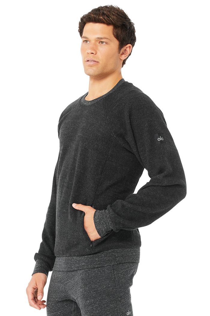 Alo Yoga Triumph Crew Neck Sweatshirt Men's Long Sleeve Grey Black | 05QFYGCMA