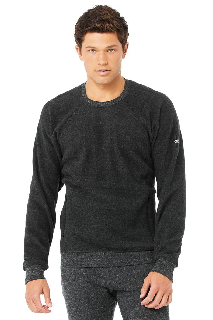 Alo Yoga Triumph Crew Neck Sweatshirt Men\'s Long Sleeve Grey Black | 05QFYGCMA