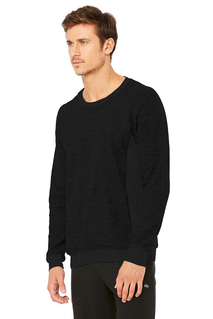 Alo Yoga Triumph Crew Neck Sweatshirt Men's Long Sleeve Black | 62DJQEATF