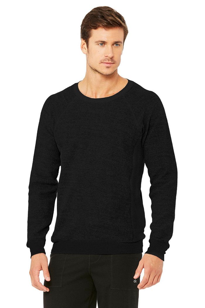 Alo Yoga Triumph Crew Neck Sweatshirt Men\'s Long Sleeve Black | 62DJQEATF