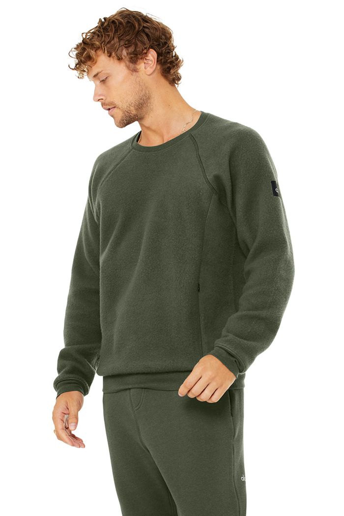 Alo Yoga Triumph Crew Neck Sweatshirt Men's Long Sleeve Dark Green | 65XUQPVAS