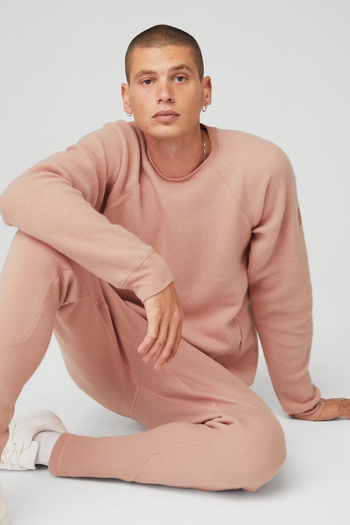 Alo Yoga Triumph Crew Neck Sweatshirt Men's Long Sleeve Pink | 80VNHOFZT