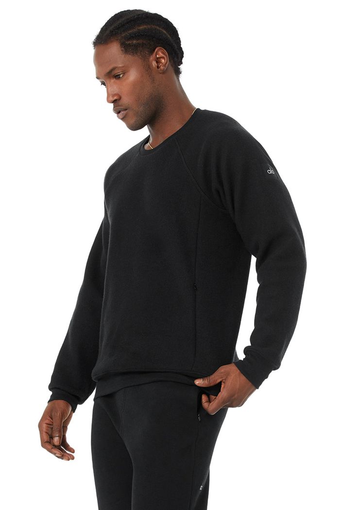 Alo Yoga Triumph Crew Neck Sweatshirt Men's Long Sleeve Black | 87BFAKINM