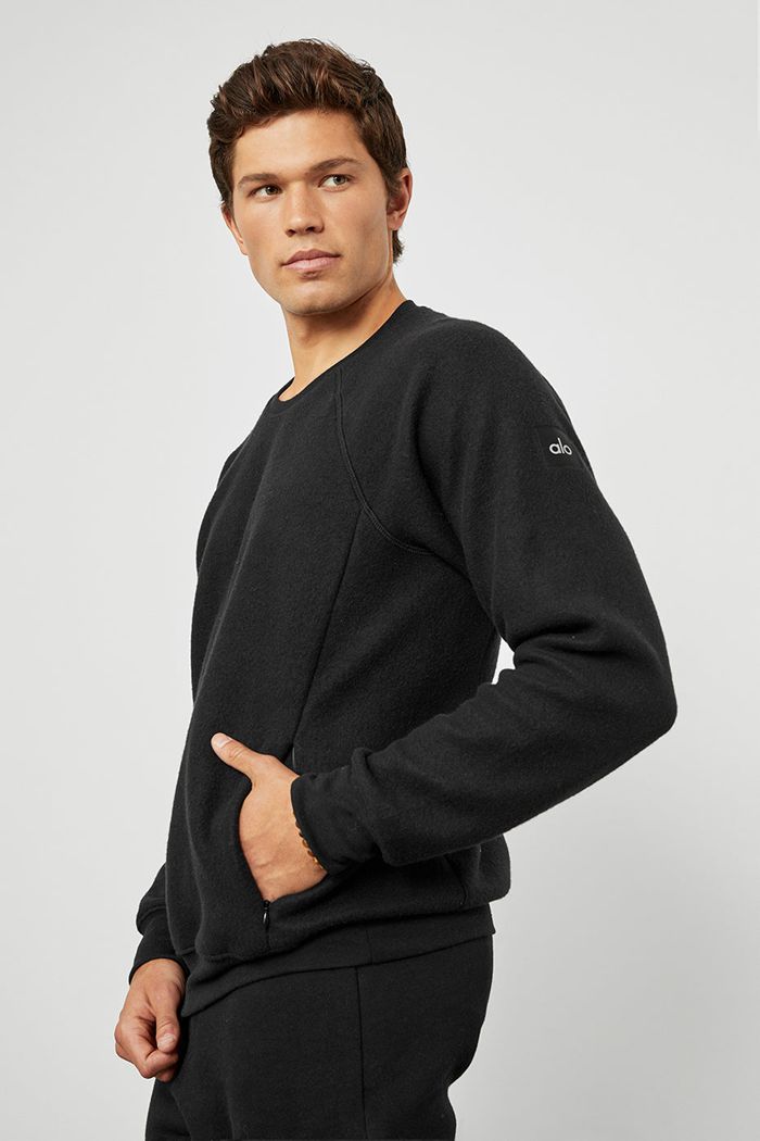 Alo Yoga Triumph Crew Neck Sweatshirt Men's Long Sleeve Black | 87BFAKINM