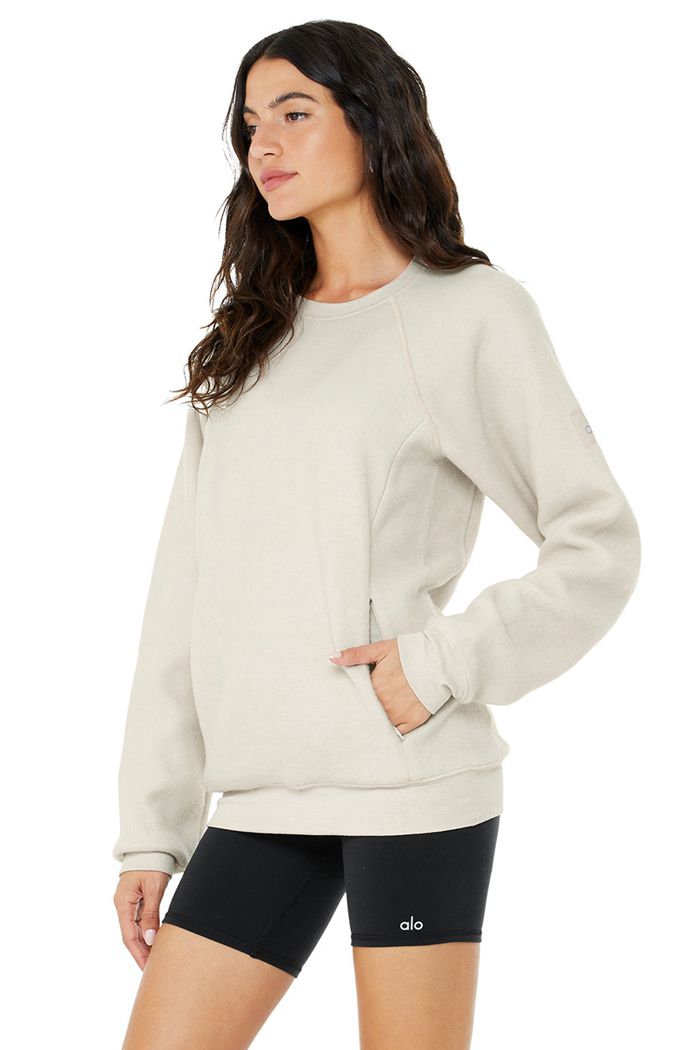 Alo Yoga Triumph Crew Neck Sweatshirt Women's Long Sleeve Beige | 07ICJTOFS