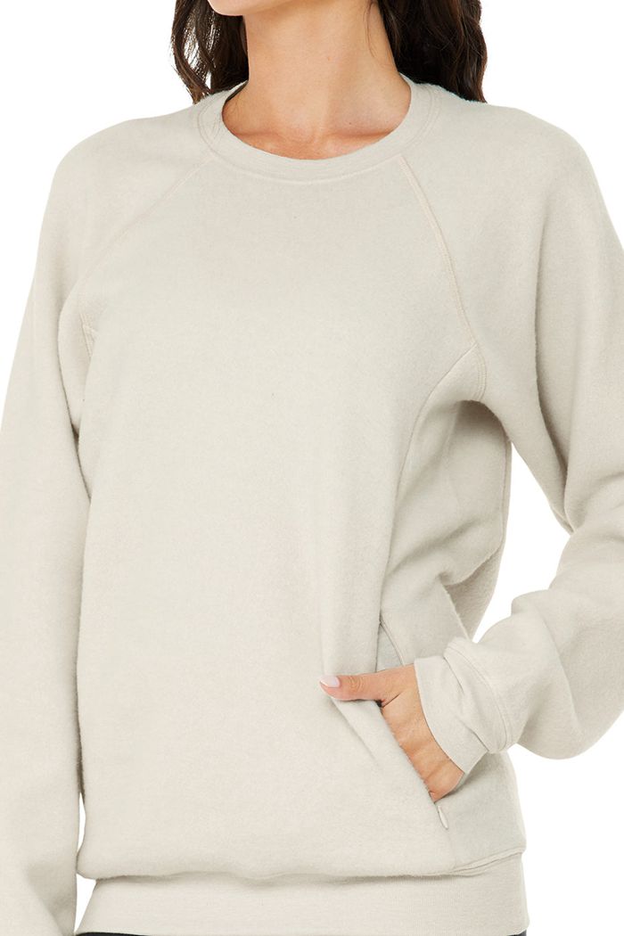 Alo Yoga Triumph Crew Neck Sweatshirt Women's Long Sleeve Beige | 07ICJTOFS