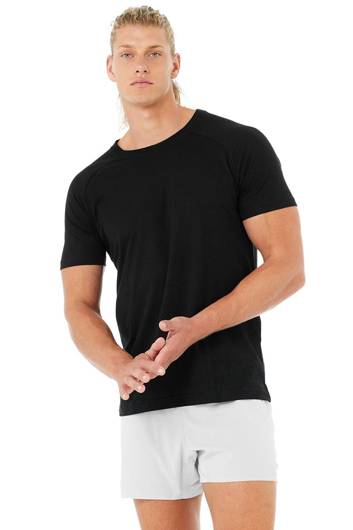 Alo Yoga Triumph Crew Neck Tee Men\'s Short Sleeve Black | 42STBLZAW