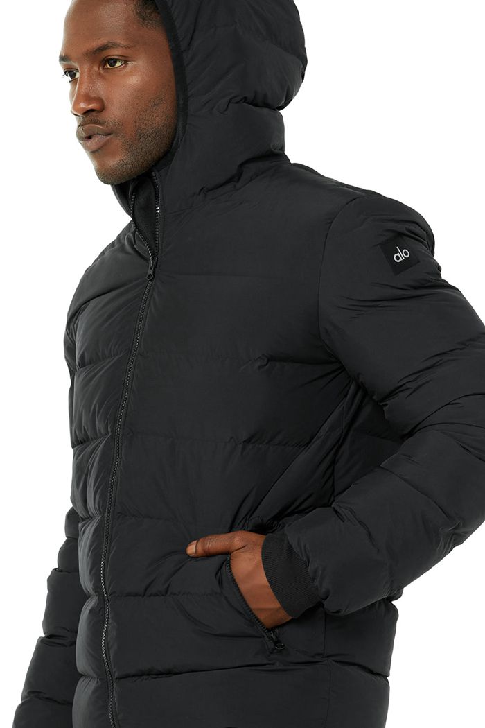 Alo Yoga Vail Puffer Men's Jackets Black | 05EGBMTDS