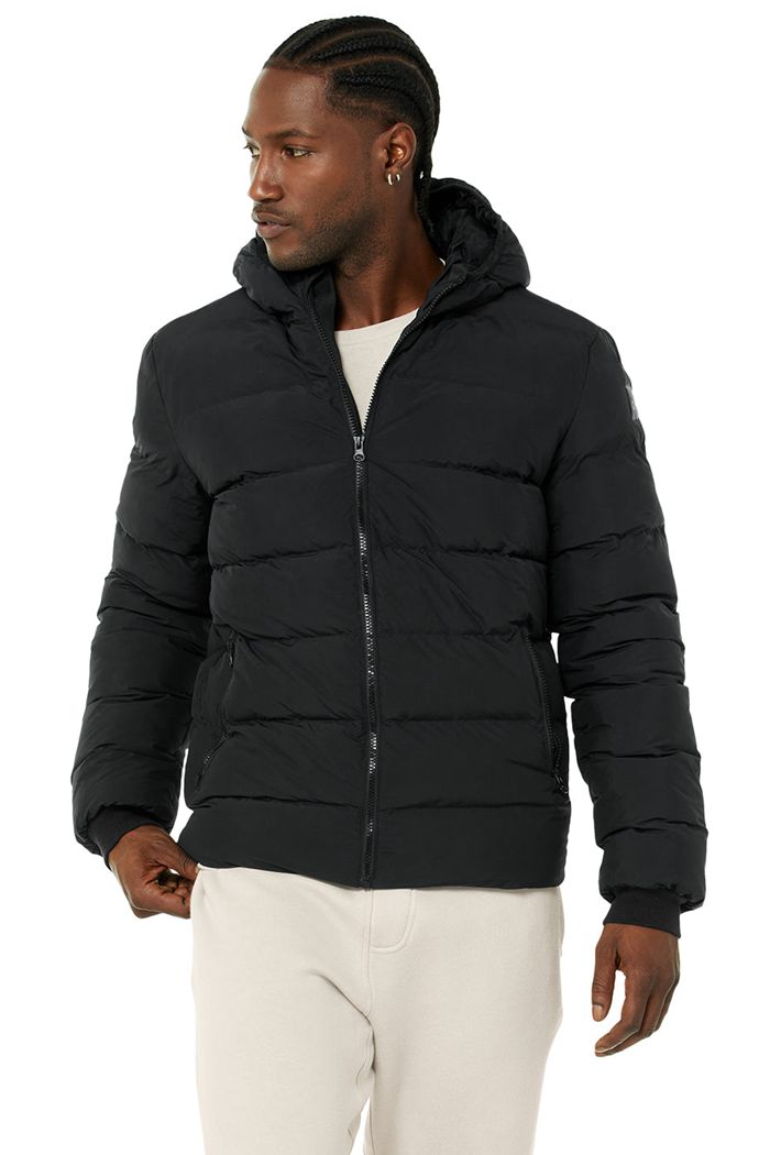 Alo Yoga Vail Puffer Men\'s Jackets Black | 05EGBMTDS