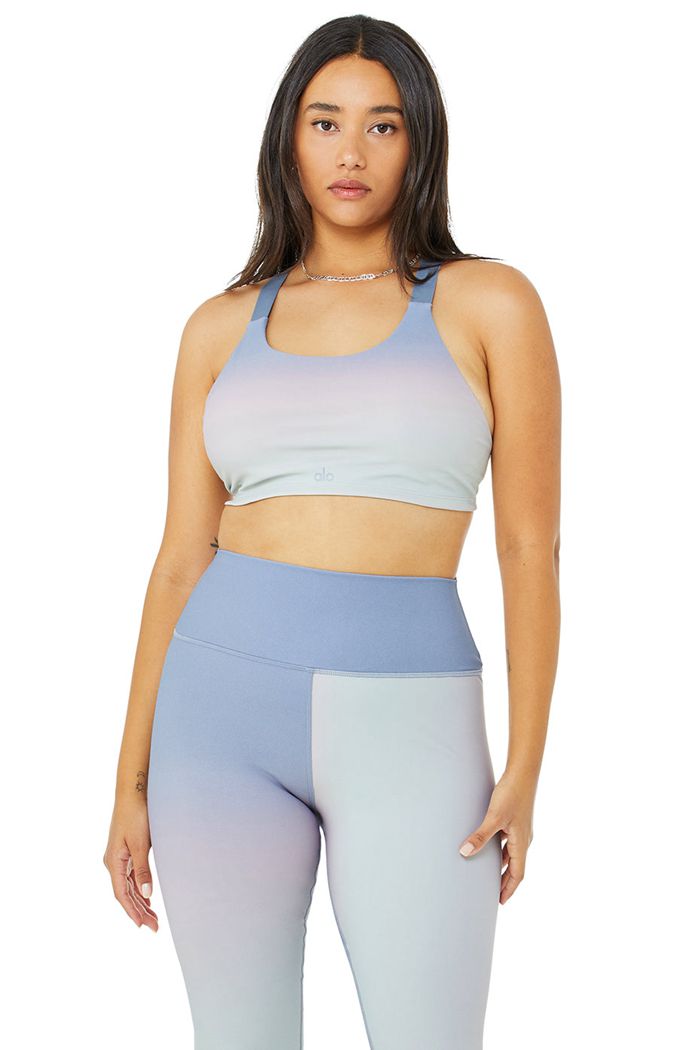 Alo Yoga Vapor Gradient Dusk Take Charge Women's Bras Blue | 63AMBKHCV