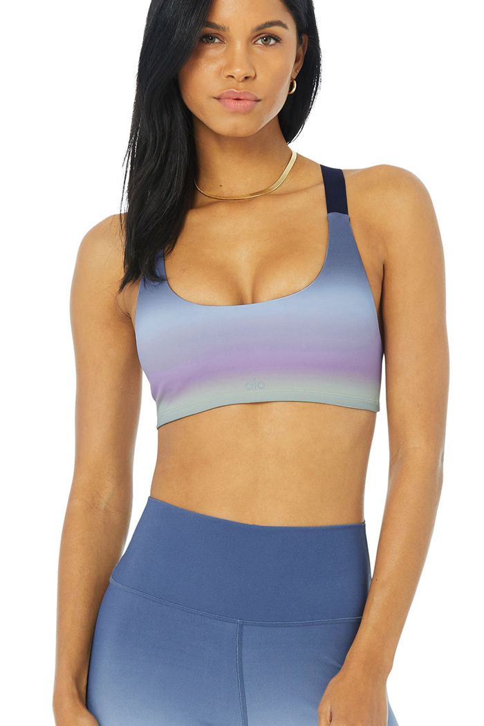 Alo Yoga Vapor Gradient Dusk Take Charge Women's Bras Blue | 76AJQIXCM