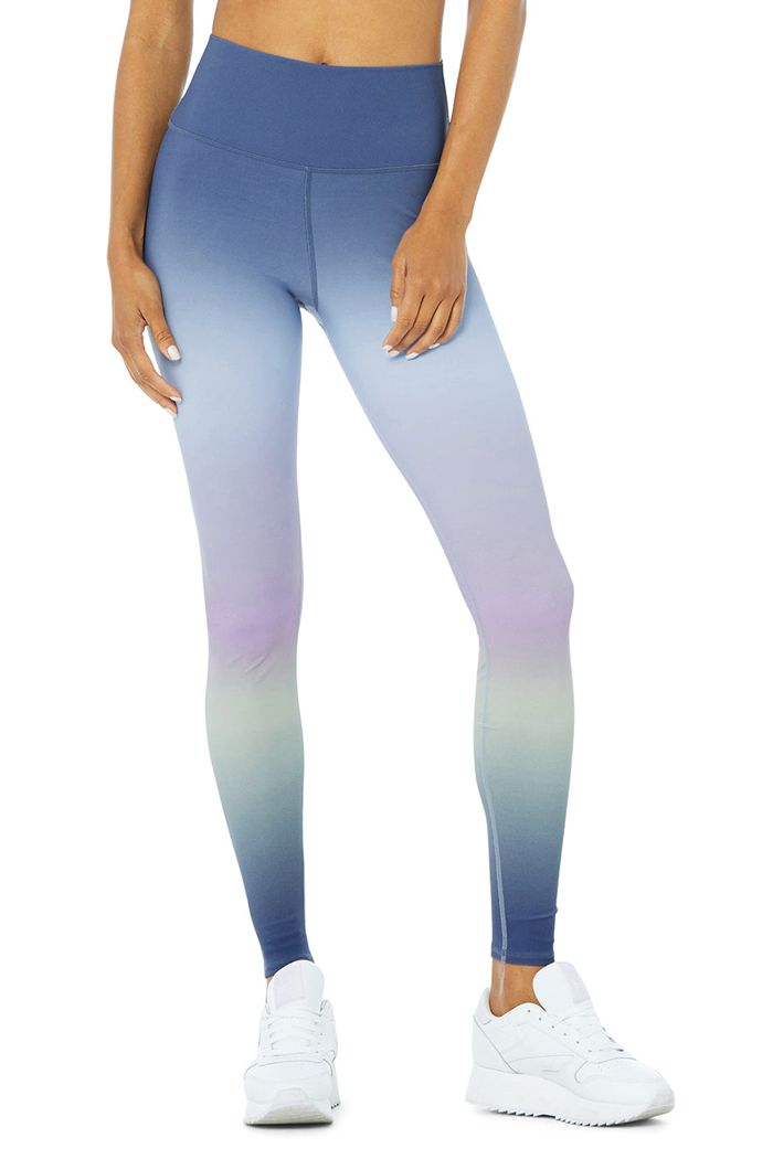 Alo Yoga Vapor High-Waist Gradient Dusk Women\'s Leggings Blue | 90SDKVXGT