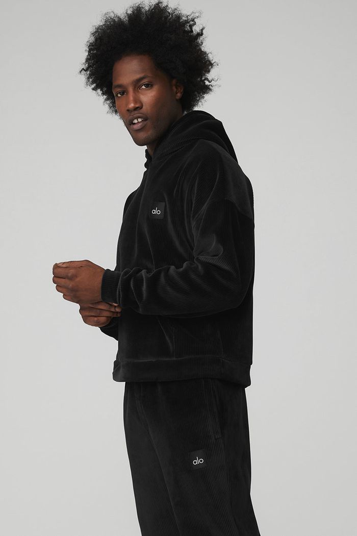 Alo Yoga Velour Baller Men's Hoodie Black | 95LSZXEFQ