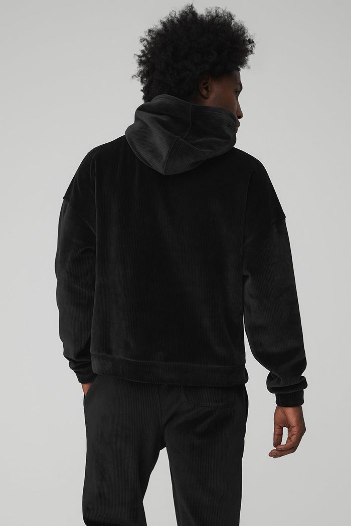 Alo Yoga Velour Baller Men's Hoodie Black | 95LSZXEFQ