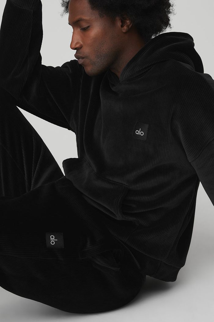 Alo Yoga Velour Baller Men's Hoodie Black | 95LSZXEFQ