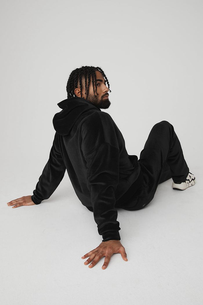 Alo Yoga Velour Baller Men's Hoodie Black | 95LSZXEFQ