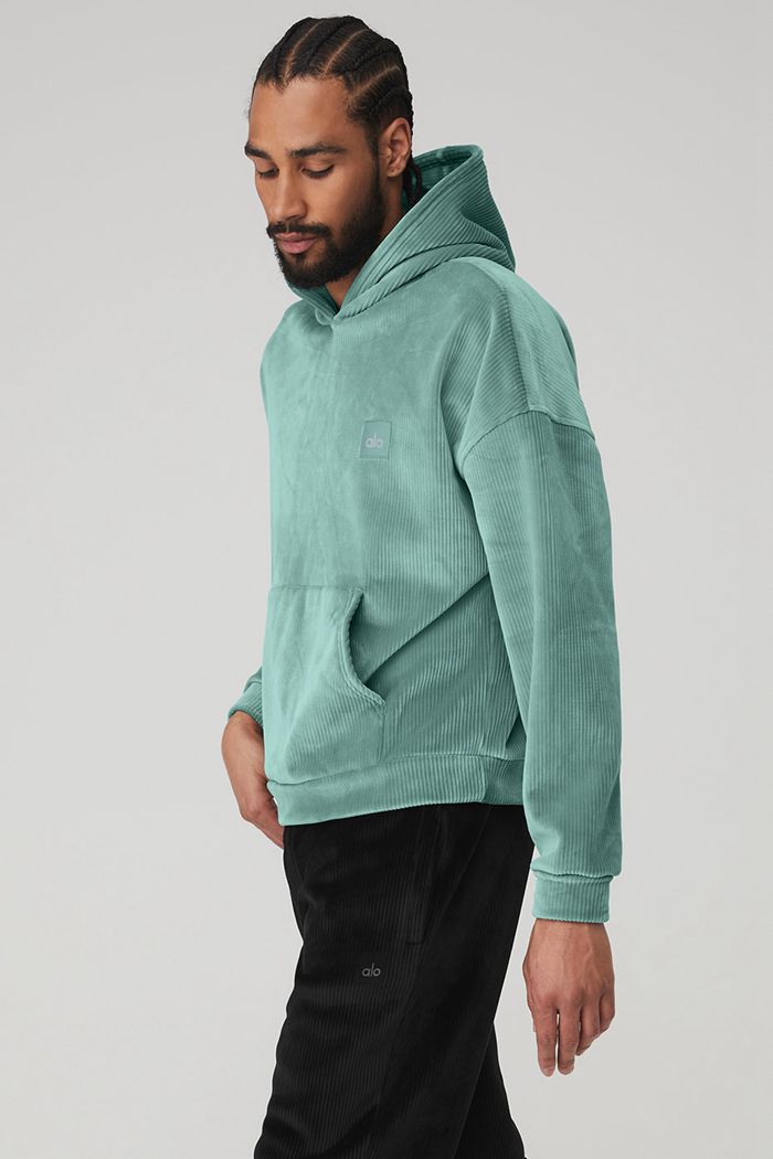 Alo Yoga Velour Baller Men's Hoodie Blue | 32YRFNQHT