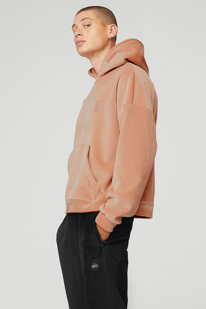 Alo Yoga Velour Baller Men's Hoodie Pink | 65SUOKRPW