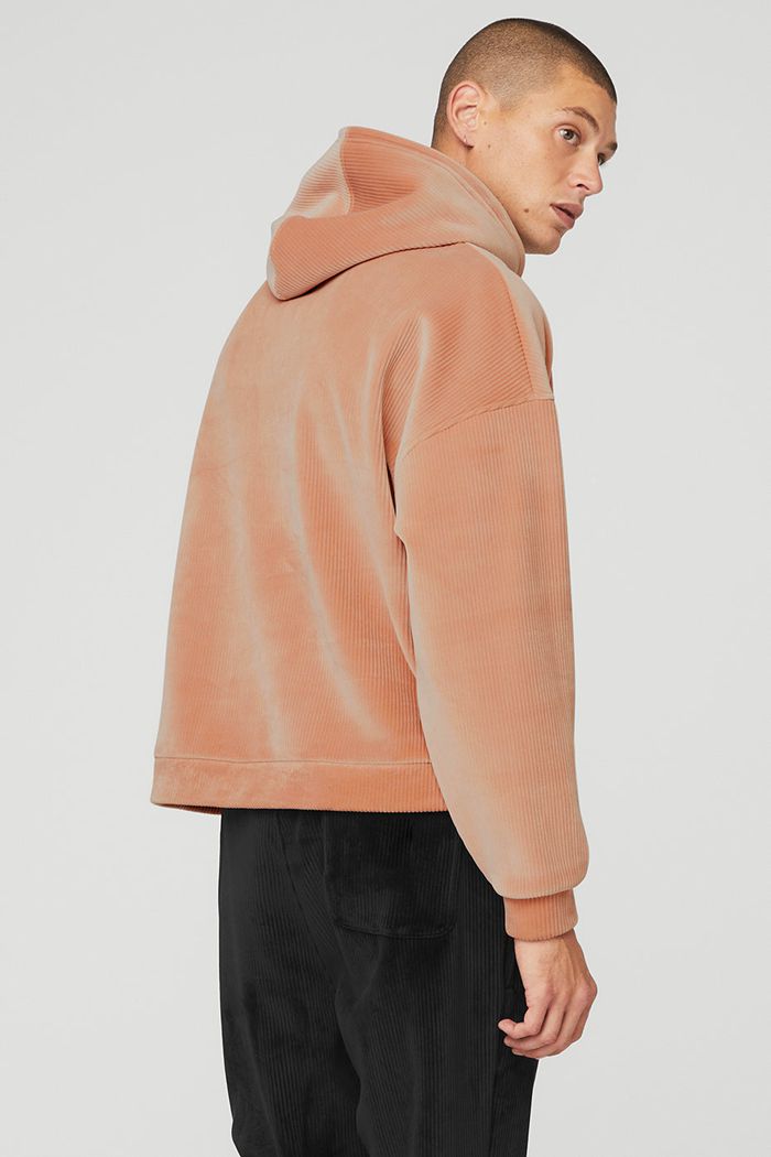 Alo Yoga Velour Baller Men's Hoodie Pink | 65SUOKRPW