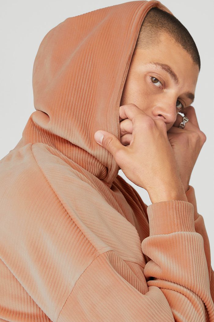 Alo Yoga Velour Baller Men's Hoodie Pink | 65SUOKRPW